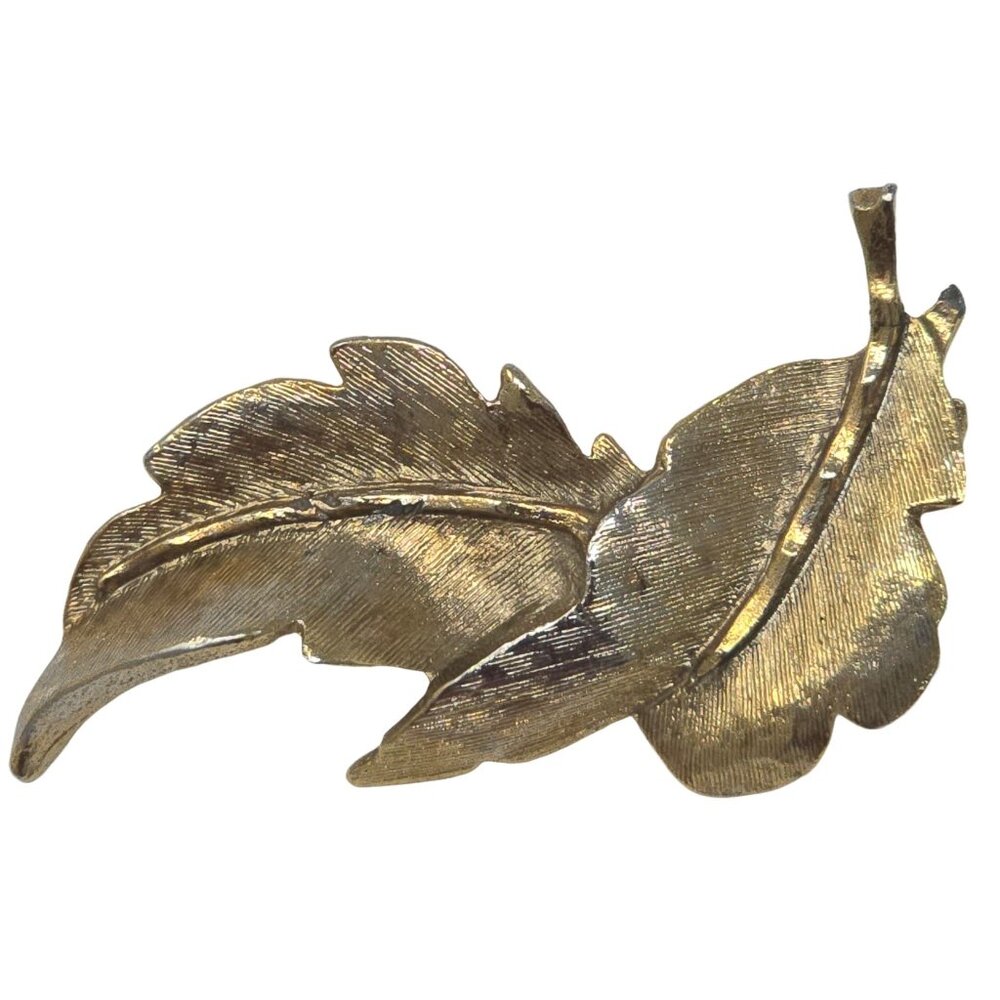 Vintage Dubarry Fifth Avenue Gold Tone Double Leaf Brooch Signed DFA Mid-Century
